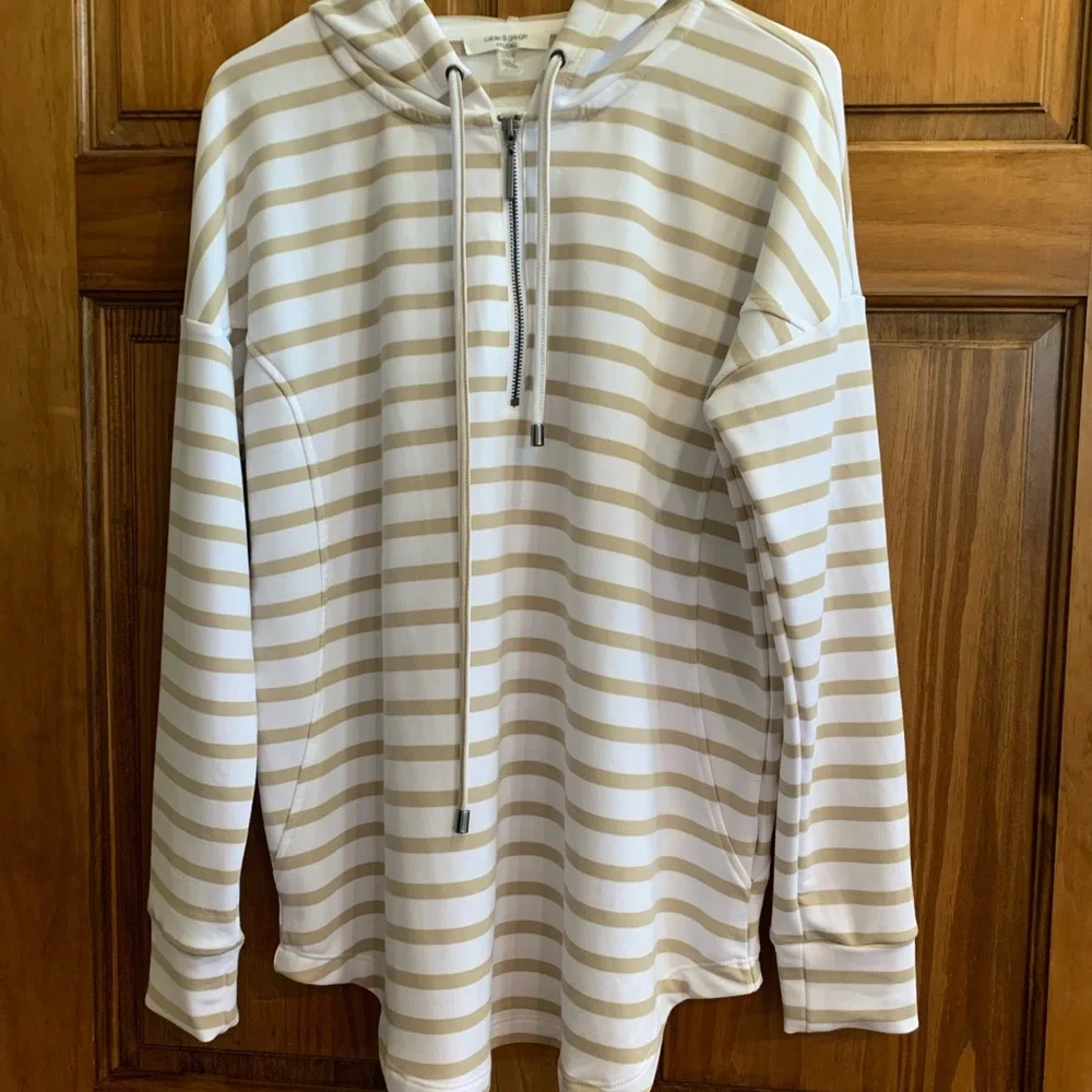 Cable & Gauge Tan and White Striped Hoodie - Picture 1 of 5